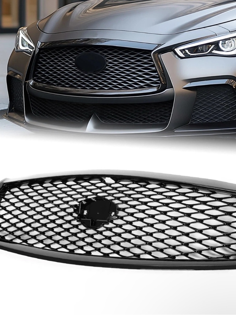 For Infiniti Q50 2014-2016 2017 JDM Front Bumper Upper Grille Gloss Black Grill